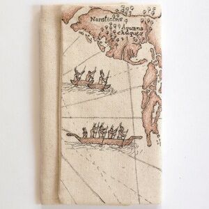 Wallet w/ hand drawn natives in canoe on the ocean